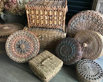 Antique Wicker Sewing Basket, Small Sewing Notions Basket - Etsy