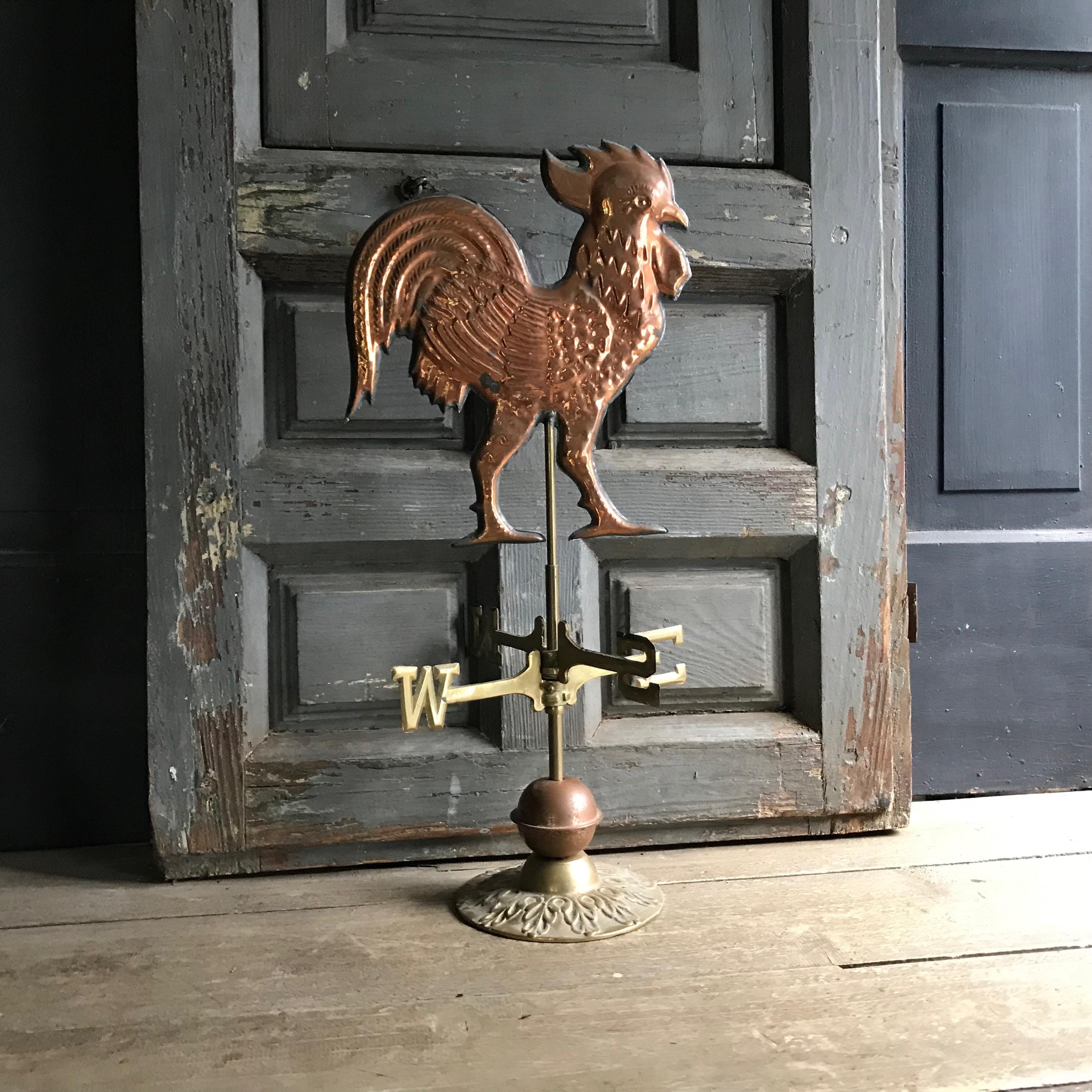 Copper Rooster Weathervane, Cupola Decor, Brass, Chicken Coop