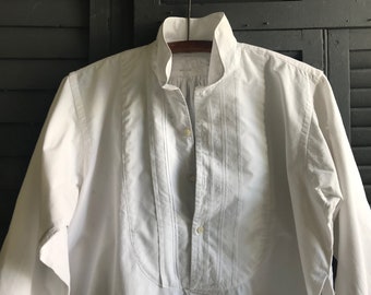 French Mens Dress Shirt, Embroidery Work, White, Edwardian Period Clothing, Damages