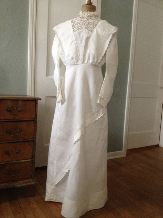 Cotton Lace Tea Dress, Antique Victorian Irish Cr… - image 1