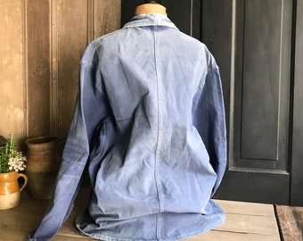 French Indigo Work Jacket, Bleu De Travail Coat, Denim, Worn