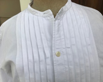 Antique French Gents Dress Shirt, White Cotton, Edwardian Era, Monogram, Period Clothing