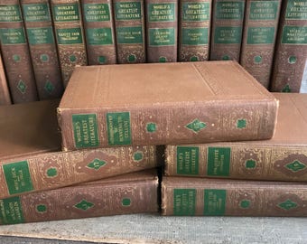 1930s Worlds Greatest Literature, Linen Book Set of 16, Stacking, Library Decor
