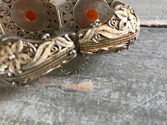 Large Chinese Gilt Silver Carnelian Bracelet, Ear… - image 10