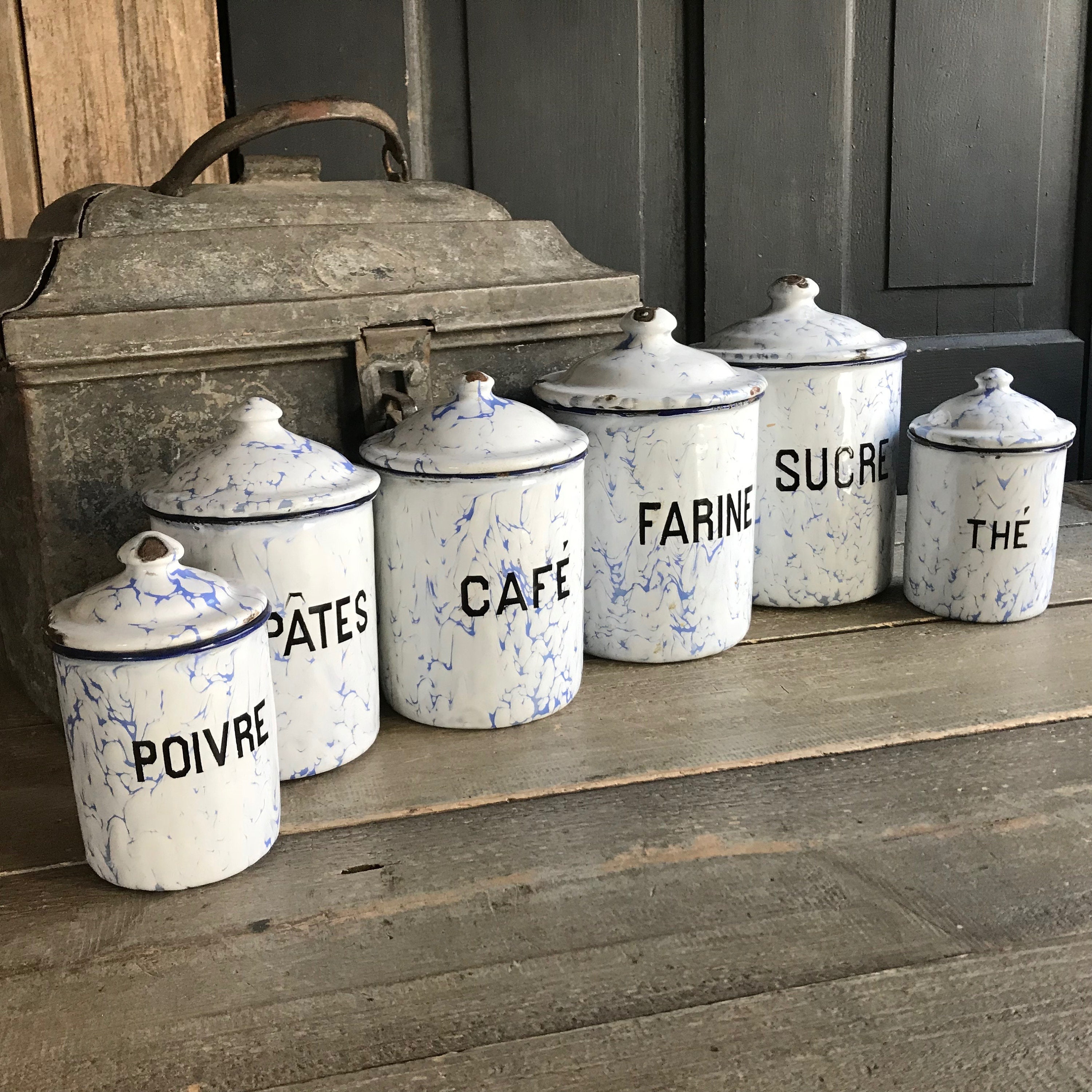 イマン　ホーロー　キャニスター　enamel french antique イマン ホーロー キャニスター enamel french antique French Enamel