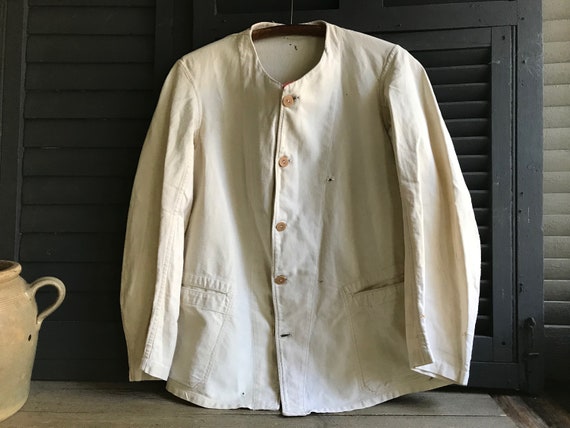 French Chore Jacket, Off White Cotton Twill, Gard… - image 4
