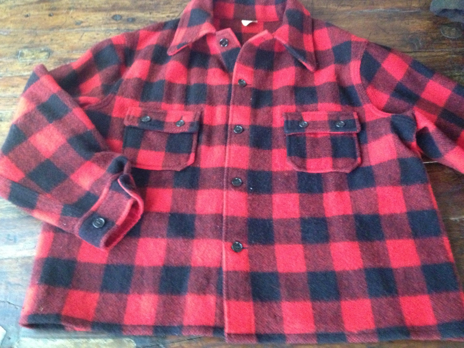 Wool Flannel Shirt Red Black Plaid Mid Century Size XXL 2X | Etsy