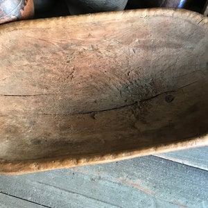 Antique Handcarved Wood Bowl, Primitive, Repair, Trencher, Cheese Trough, Dough Proofing Bowl, Rustic Farm Table, European Farmhouse Decor image 7