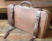 Gladstone Doctors Bag, Brown Leather Case, Belted Suitcase Leather Straps, Stage Production Prop, Original Skeleton Key
