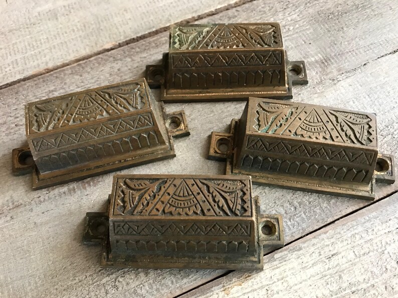 Antique Brass Drawer Pulls Chest Handles Art Nouveau Art Etsy