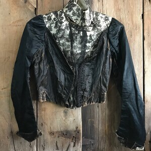 Antique Black Jacket, Victorian Steampunk, 1800s Silk and Lace Bodice image 5