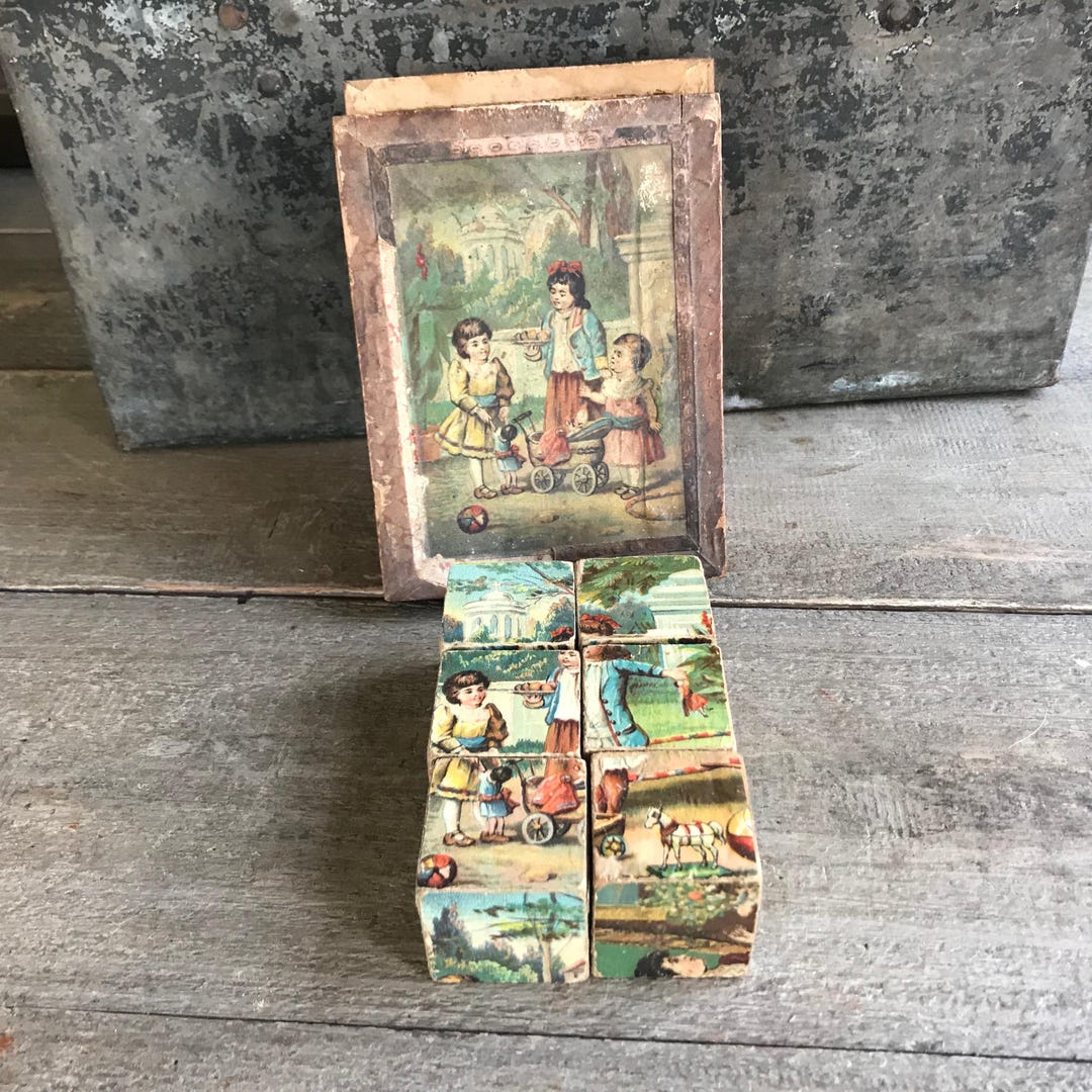 Victorian Cube Puzzle, Children's, Wood Blocks, Original Shop Box Label ...