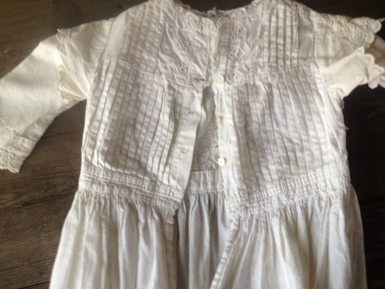 Victorian Edwardian Baby Dress Christening Gown Fine Cotton Lace Handmade Antique