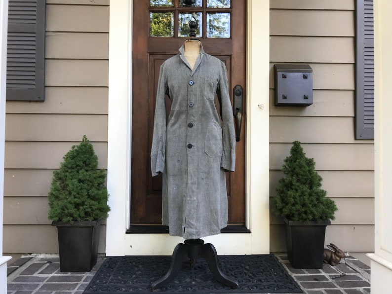 French Gray Work Coat, Shop, Duster, Engineer, Work Chore Wear, Salt and Pepper, Grey Marl, French Farmhouse image 3