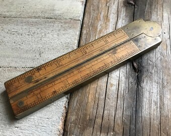 Antique John Rabone and Sons English Boxwood Ruler, Brass, Birmingham, England, Antique Folding Ruler, 24 Inches