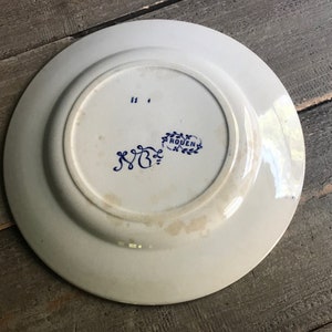 French Faïence Plate, Indigo Floral Ironstone, Rouen, Coat of Arms French Chateau, Farmhouse, Farm Table image 5