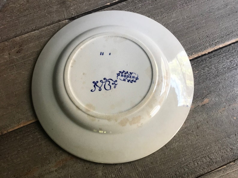 French Faïence Plate, Indigo Floral Ironstone, Rouen, Coat of Arms French Chateau, Farmhouse, Farm Table image 5