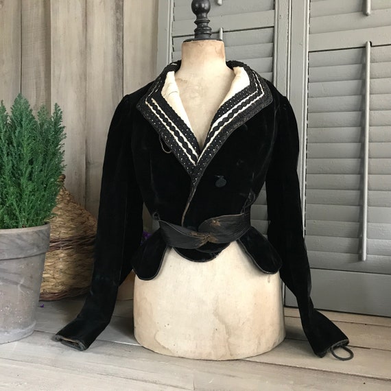 1800s Black Silk Velvet Jacket, Gimbel Brothers, V