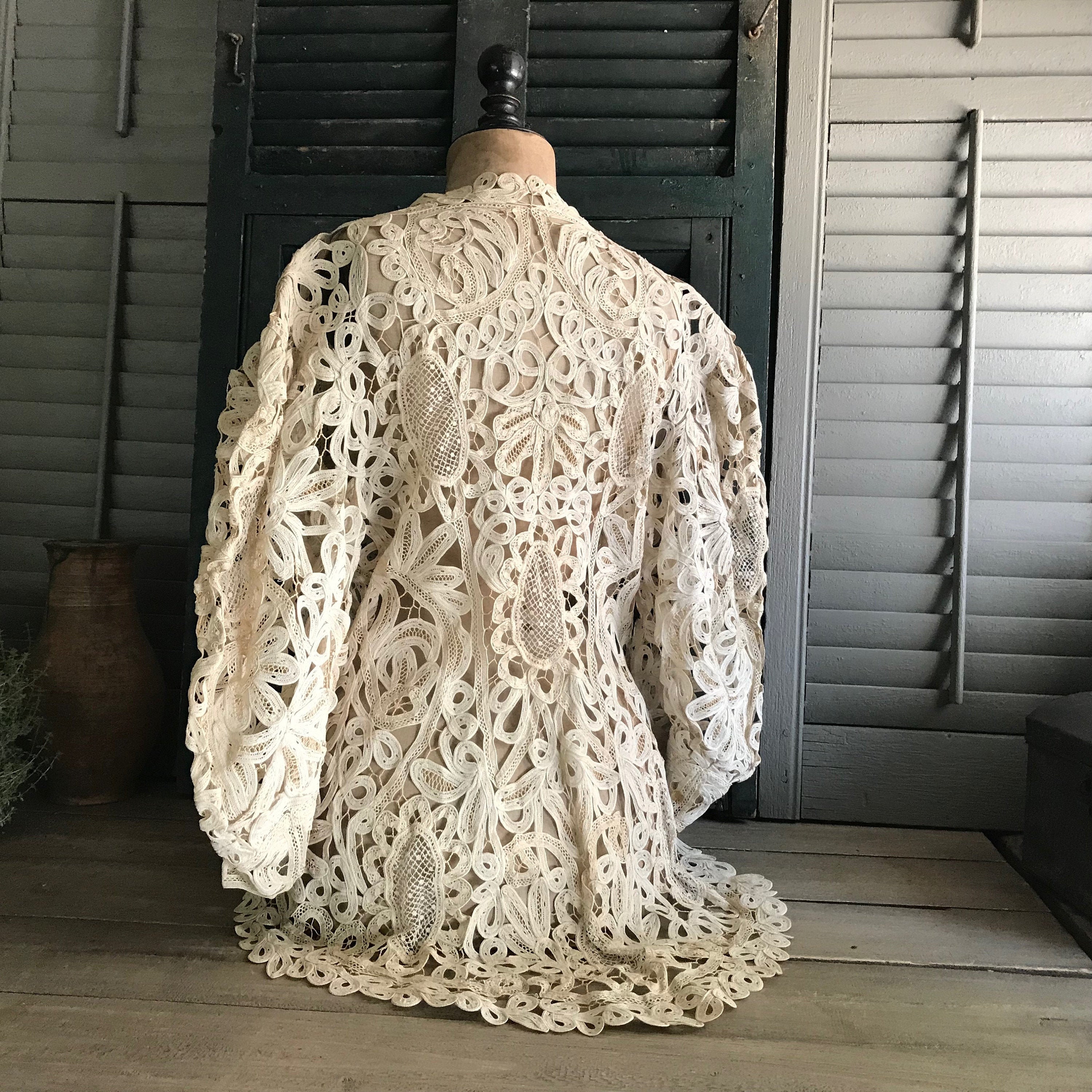 Edwardian Cream Lace Jacket, Wedding Ecru White Antique Bridal