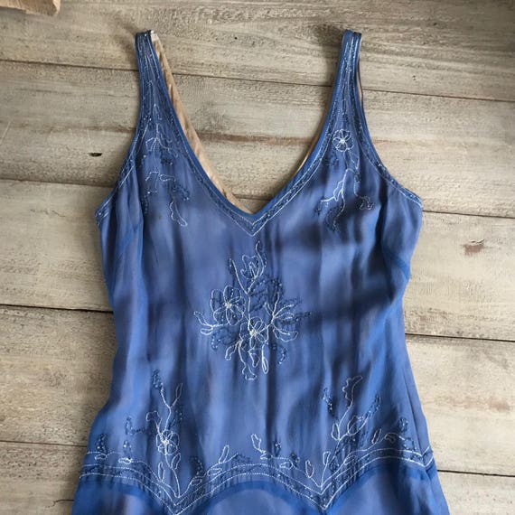 1930s Silk Chiffon Blue Dress, Summer Dress, Sleev