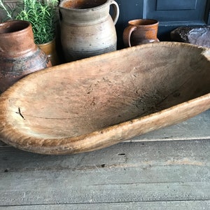 Antique Handcarved Wood Bowl, Primitive, Repair, Trencher, Cheese Trough, Dough Proofing Bowl, Rustic Farm Table, European Farmhouse Decor image 2