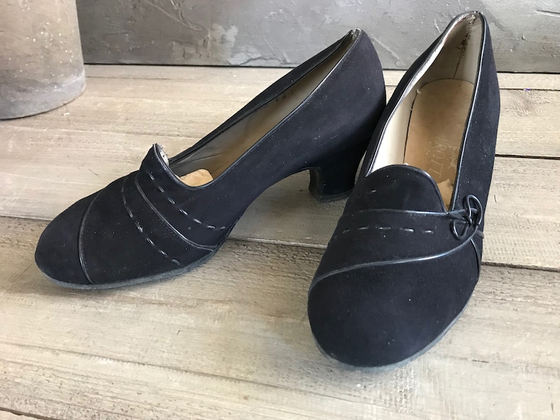 1940s French Black Suede Shoes High Heeled Dress Shoe Pumps - Etsy