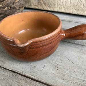 French Handled Soup Bowl, Made in France, Chili Bowl, Cooking Pot, Brown Glazed, Antique Pottery, French Farmhouse Stoneware Soup Bowl image 1