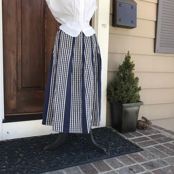 French Peasant Petticoat Skirt, Indigo Gingham Co… - image 2