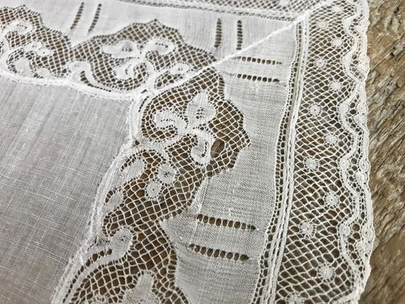 Madeira Linen Lace Bridal Hanky, Handmade White H… - image 9