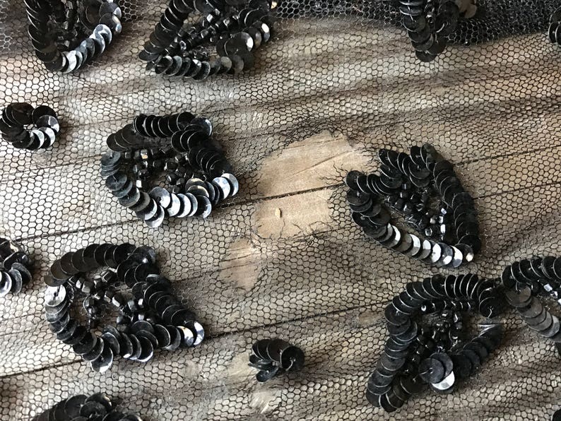 Sewing Project Material 1920s Panels Sequined Flapper Dress Black Silk Lace Tulle Dress Fabric