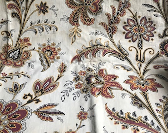 French Floral Indienne Fabric, Pair Curtain Panels, Printed Cotton, Remnant, Paisley, French Textile, Period Projects