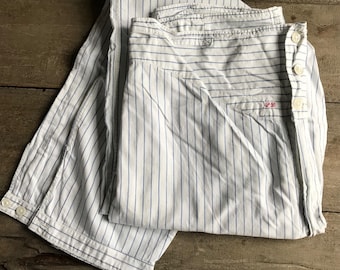 Calças compridas rústicas francesas, listradas em azul, roupa íntima masculina, calças de pijama, vestuário camponês, algodão branco, roupa de época, vendidas individualmente.