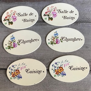 1 French Enamel Door Plaque, Floral Sign for Chambre, 1 Available