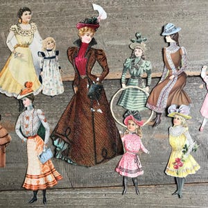 Colección de muñecas de papel, ropa colorida de la época histórica, damas y niñas de la época victoriana.