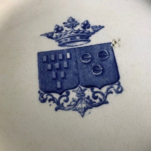 French Faïence Plate, Indigo Floral Ironstone, Rouen, Coat of Arms French Chateau, Farmhouse, Farm Table image 2