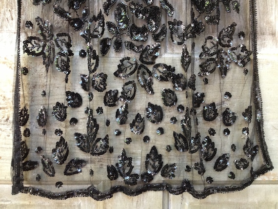 Sewing Project Material 1920s Panels Sequined Flapper Dress Black Silk Lace Tulle Dress Fabric