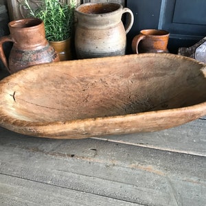 Antique Handcarved Wood Bowl, Primitive, Repair, Trencher, Cheese Trough, Dough Proofing Bowl, Rustic Farm Table, European Farmhouse Decor image 5