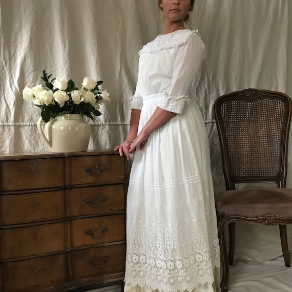 Robe edouardienne en dentelle de coton blanc mariage broderie anglaise robe soleil the jour d ete Etsy France