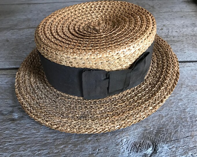 Amazing Edwardian Straw Boater Hat, Black Ribbon Bow, Antique Etsy