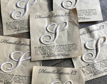 アンティーク フランス製 プルメティス モノグラム刺繍 イニシャル S