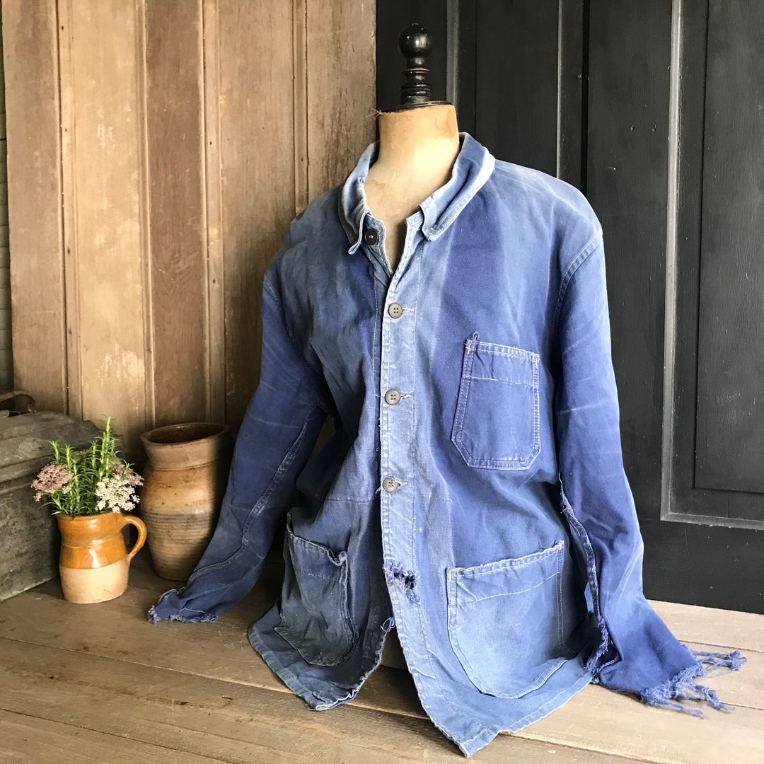 70s herringbone French work jacket 鬼fade 70s herringbone French work jacket 鬼fade 70s washed old