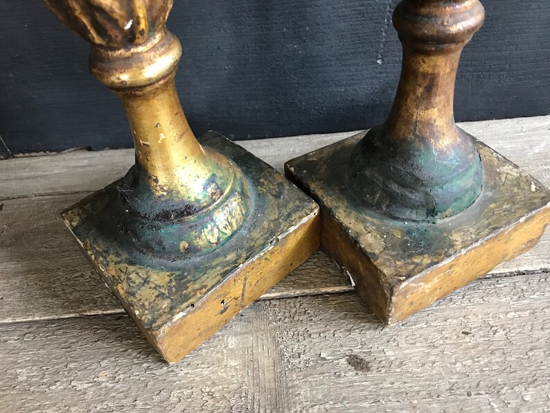 19th C French Gilded Candlesticks, Carved Wood, Antique, Architectural, Classic, Pair zdjęcie 4