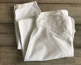 French Rustic Long Johns, Gents Peasant Wear, White Cotton Pants, Mens Period Clothing