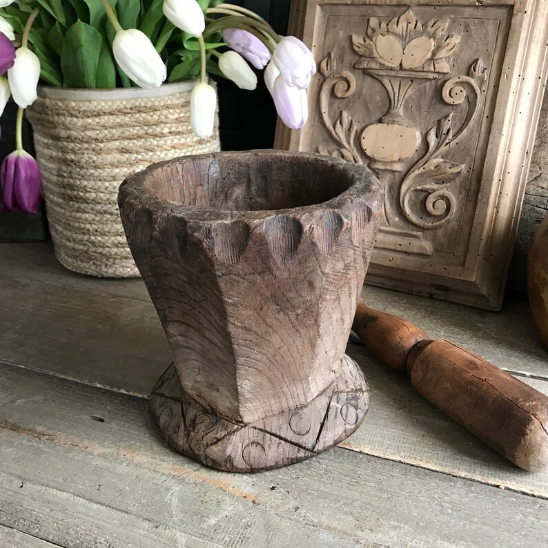 Ancient French Mortar Bowl, Folk Art, Handmade Primitive Rustic Bowl, Rustic Farmhouse, Farm Table, Cuisine image 5