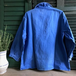 French Indigo Work Wear Jacket, Bleu De Travail Coat, Denim, Patch Repairs, Garden, Chore Wear Farmhouse Peasant image 3