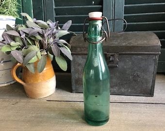 1930s French Glass Decanter: Vintage Sherry Bottle With Gilded
