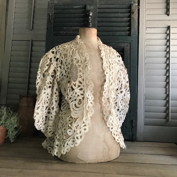 Edwardian Cream Lace Jacket, Wedding Ecru White A… - image 4