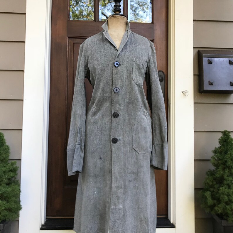 French Gray Work Coat, Shop, Duster, Engineer, Work Chore Wear, Salt and Pepper, Grey Marl, French Farmhouse image 6