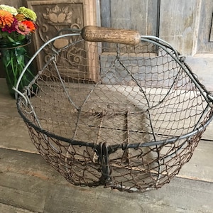 French Wire Harvest Basket, Garden Trug, Carrier, Oysters, Rustic French Farmhouse, Homesteading image 6