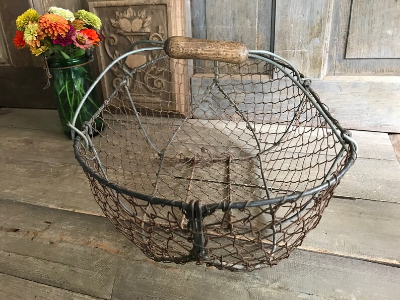 French Wire Harvest Basket, Garden Trug, Carrier, Oysters, Rustic French Farmhouse, Homesteading image 6